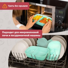 Ланч-бокс контейнер, 3 секции, 8 отделений, 1,9 л, ложка, вилка, нож, 10х21х14 см, мятный, JOYLUX (ДЖОЙЛЮКС), 609350 - фото 15