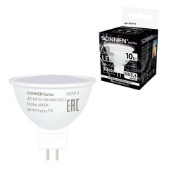 Лампа светодиодная SONNEN EXTRA, 10 (90) Вт, GU5.3, софит, нейтральный белый, 30000 ч, LED MR16-GU5.3-10W-4000, 457919