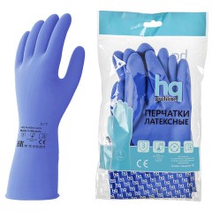 Перчатки латексные КЩС, сверхпрочные, плотные, хлопковое напыление, размер 7, S (малый), синие, HQ Profiline, 74733