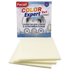 Салфетки-листы для стирки белых вещей, с отбеливателем, 10 шт., PACLAN "Color Expert White", 410401