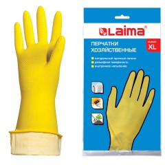 Перчатки МНОГОРАЗОВЫЕ латексные LAIMA "СТАНДАРТ", х/б напыление, ПЛОТНЫЕ, размер 9-10, XL (очень большой), желтые, вес 48 г, 600782
