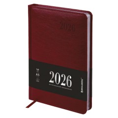 Ежедневник датированный 2026, А5, 138х213 мм, BRAUBERG "Impression", под кожу, бордовый, 117512