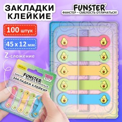 Закладки клейкие Z-сложения FUNSTER (ФАНСТЕР) "Авокадо", 45х12 мм, 100 шт., (5 цветов х 20 листов), в диспенсере, 116696 - фото 2