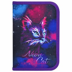 Пенал BRAUBERG с наполнением, 1 отделение, 1 откидная планка, 24 предмета, 21х14 см, "Neon cat", 271523 - фото 2