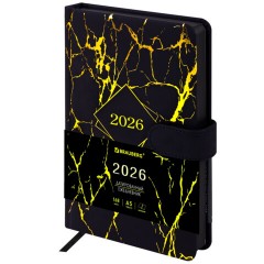 Ежедневник датированный 2026 А5 138x213 мм, BRAUBERG "Goldy", под кожу, цветной срез, черный, 117470