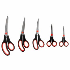 Ножницы BRAUBERG SOFT GRIP НАБОР 5 штук (140, 170, 190, 220, 240 мм), эргономичные черно-красные ручки, ВЫГОДНАЯ УПАКОВКА, 238410 - фото 2