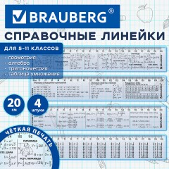 Линейки пластиковые 20 см справочные BRAUBERG, НАБОР 4 шт., для 5-11 классов, пенал, 210894 - фото 11