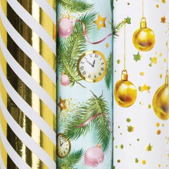 Бумага упаковочная новогодняя НАБОР 3 шт. "Golden XMAS", С ЭФФЕКТАМИ, 70х100 см, ЗОЛОТАЯ СКАЗКА, 592188