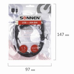 Кабель USB2.0 AM-BM, 1,5 м, SONNEN, медь, для подключения периферийных устройств - принтеров, сканеров, МФУ, плоттеров, черный, 513118 - фото 8