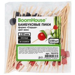 Шпажки-пики для канапе бамбуковые форма "Сердце" цвет микс 12 см, 100 шт., BOOMHOUSE (БУМХАУС), 701972 - фото 2