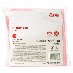 Салфетки VILEDA PROFESSIONAL "ПУРмикро Актив", КОМПЛЕКТ 5 шт., супервпитывание, микроволокно, красный, 38х35 см, 174048 - фото 4
