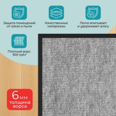 Коврик придверный 40х60 см, СЕРЫЙ, влаго-грязезащитный, 300 г/м2, мелкий рубчик, PRIMILA (ПРИМИЛА) STANDARD, 701018 - фото 9
