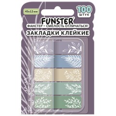 Закладки клейкие Z-сложения FUNSTER (ФАНСТЕР) "Флора", 45х12 мм, 100 шт. (5 цветов х 20 листов), в диспенсере, 116699