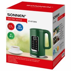 Чайник с терморегулятором и дисплеем, ДВОЙНЫЕ СТЕНКИ, SONNEN KT-8723EG, 1,7 л, 2200 Вт, изумрудный, 454689 Чайник с терморегулятором и дисплеем, ДВОЙНЫЕ СТЕНКИ, SONNEN KT-8723EG, 1,7 л, 2200 Вт, изумрудный, 454689 - фото 2