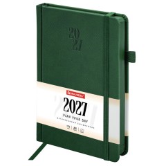 Ежедневник датированный 2027, А5, 138х213 мм, BRAUBERG "Plain", под кожу, резинка, держатель для ручки, темно-зеленый, 118038