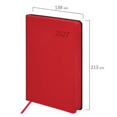 Ежедневник датированный 2027, А5, 138x213 мм, BRAUBERG "Stylish", под кожу, гибкий, красный, 117973 - фото 2