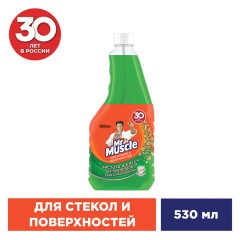 Средство для мытья стекол и зеркал (сменный флакон) 530 мл, МИСТЕР МУСКУЛ "Утренняя роса" - фото 3