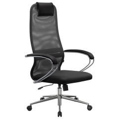 Кресло офисное МЕТТА "SU-B-8" хром, ткань-сетка, сиденье мягкое, черное - фото 2