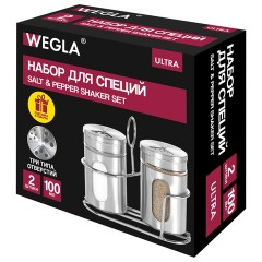 Набор для специй 2х100 мл, ULTRA, подставка + солонка + перечница, 3 типа отверстий, WEGLA (ВЕГЛА), 700235 - фото 12
