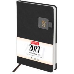 Ежедневник датированный 2027, А5, 138х213 мм, BRAUBERG "Accent" под кожу, держатель, серый, 118006