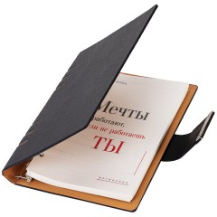 Ежедневник на кольцах в наборе с ручкой А5, 165x229 мм, BRAUBERG "Lux", под кожу, 100 листов, черный, 116856 - фото 5