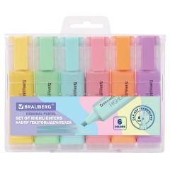 Набор текстовыделителей 6 ЦВЕТОВ, BRAUBERG "ORIGINAL PASTEL", линия письма 1-5 мм, 151698 - фото 2