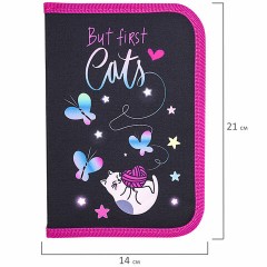 Пенал BRAUBERG с наполнением, 1 отделение, 1 откидная планка, 24 предмета, 21х14 см, "Cats first", 271525 - фото 7