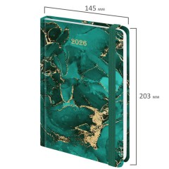 Ежедневник датированный 2026 с резинкой 145х203 мм, А5, BRAUBERG, твердый, фольга, "Мрамор", 117340 - фото 2
