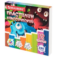 Пластилин классический, кросс-серия "МОНСТРИКИ", 12 цветов, 240 г, СТЕК, ВЫСШЕЕ КАЧЕСТВО, BRAUBERG, 107356