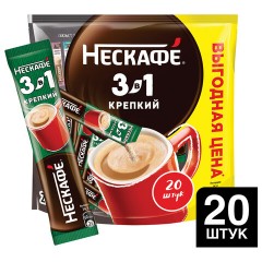 Кофе растворимый порционный NESCAFE "3 в 1 Крепкий", КОМПЛЕКТ 20 пакетиков по 14,5 г, 12460873 - фото 2