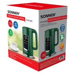 Чайник с терморегулятором и дисплеем, ДВОЙНЫЕ СТЕНКИ, SONNEN KT-8723EG, 1,7 л, 2200 Вт, изумрудный, 454689 - фото 2