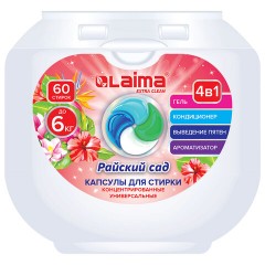 Капсулы для стирки белья большие концентрат 4 в 1, с кондиционером, "Райский сад", 60 шт., LAIMA, 608876 - фото 4