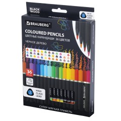 Карандаши цветные чёрное дерево BRAUBERG BLACK WOOD, 36 цветов, мягкий грифель 3 мм, 182042 - фото 2