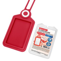 Бейдж вертикальный для пропуска и ID-карт, СИЛИКОНОВЫЙ, 85х54 мм, шнурок 42 см, красный, BRAUBERG, 238903 - фото 5