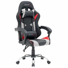 Кресло компьютерное CROMEX (КРОМЕКС) "Quantum GM-155 RGB", подсветка, две подушки, экокожа, черное/красное/серое, 532955 - фото 2