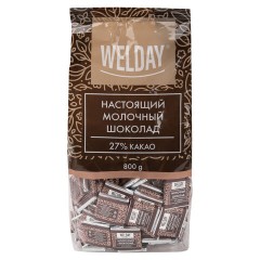 Шоколад порционный высшего качества WELDAY (ВЭЛДЭЙ) "Молочный 27%", 800 г (160 плиток по 5 г), пакет, 622406 - фото 2