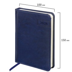 Ежедневник датированный 2026, МАЛЫЙ ФОРМАТ 100х150 мм, А6, BRAUBERG "Imperial", под кожу, синий, 117255 - фото 2