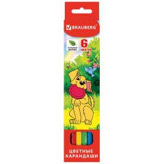 Карандаши цветные BRAUBERG "My lovely dogs", 6 цветов, шестигранные, грифель 3 мм, натуральное дерево, 180518 - фото 2