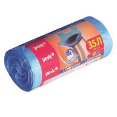 Мешки для мусора с завязками 35 л, синие, в рулоне 30 шт., ПНД, 10 мкм, YORK, 902160