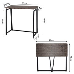 Стол на металлокаркасе BRABIX "LOFT CD-001", 800х440х740 мм, складной, цвет морёный дуб, 641209 - фото 6