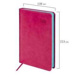 Ежедневник датированный 2026, А5, 138x213 мм, BRAUBERG "Rainbow", под кожу, розовый, 117078 - фото 2