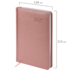 Ежедневник датированный 2027, А5, 138х213 мм, BRAUBERG "Impression", под кожу, розовый, 118033 - фото 2