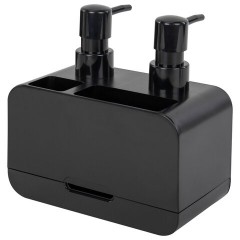 Дозатор DOUBLE для мыла/геля и моющего средства/шампуня, 2х350 мл, органайзер для губок и щеток, ЧЕРНЫЙ, 10х18х17 см, LAIMA HOME, 700045 - фото 6