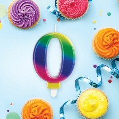 Свеча-цифра для торта "0" "Радужная", 9 см, ЗОЛОТАЯ СКАЗКА, с держателем, в блистере, 591433 - фото 2