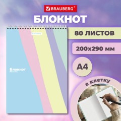 Блокнот БОЛЬШОЙ ФОРМАТ А4, 200х290 мм, 80 л., гребень, подложка, клетка, кросс-серия "PASTEL", BRAUBERG, 117032 - фото 4