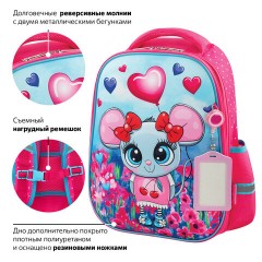 Ранец ЮНЛАНДИЯ LIGHT, 2 отделения, "Pretty mouse", 3D панель, 38х29х16 см, 270606 - фото 19