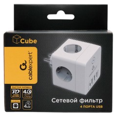 Сетевой фильтр CABLEXPERT Cube, 4 розетки, 16 А, 1 x Type-C PD, 3 х USB, белый, CUBE-4-СU3-W, CUBE-4-CU3-W - фото 5