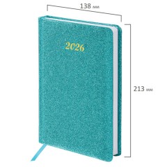 Ежедневник датированный 2026, А5, 138x213 мм, BRAUBERG "Sparkle", под кожу, блестки, бирюзовый, 117439 - фото 2