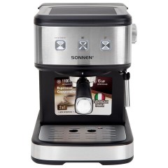 Кофеварка рожковая ручной капучинатор SONNEN CM8501, 1100 Вт, 1,5 л, 15 бар, черная/серебро, 456335 - фото 2