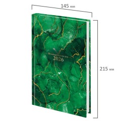 Ежедневник датированный 2026 145х215 мм, А5, STAFF, ламинированная обложка, "Green Marble", 117315 - фото 2